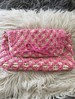 Handmade Pink and Cream Woven Crossbody Clutch